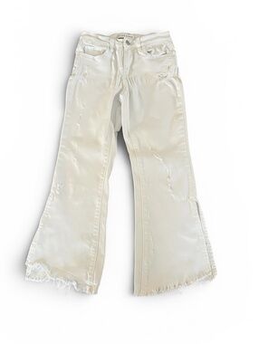 Flying Monkey White Distressed Cropped Flare Jeans Size 24 Y2268WH Raw Hem